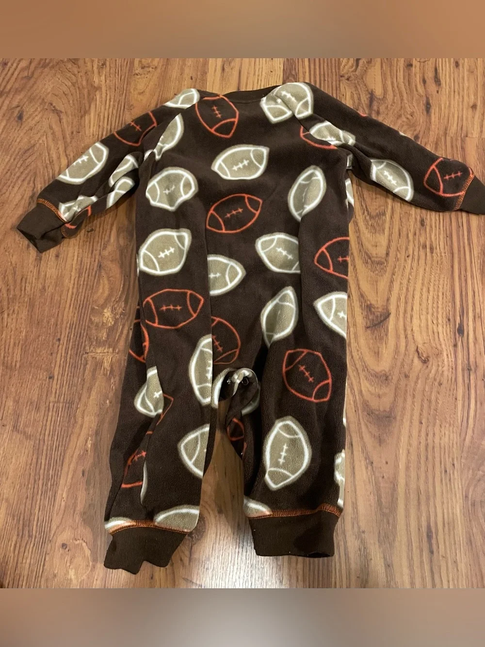 Carter's Brown Football-Print Fleece One-Piece Footie PJs